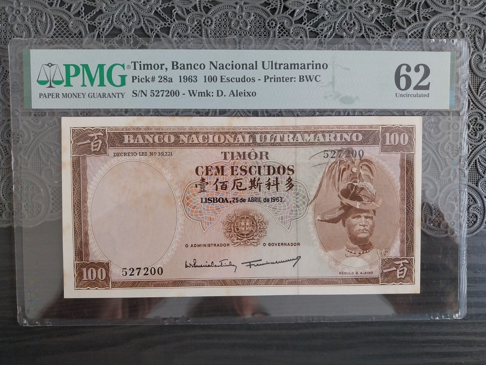 Timor 100 Eskudos 1963 PMG 62 UNC, Enlèvement ou Envoi