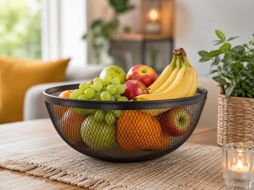 Zwarte fruitmand van Casa, Huis en Inrichting, Woonaccessoires | Schalen en Manden, Ophalen, Mand, Rond, Zo goed als nieuw