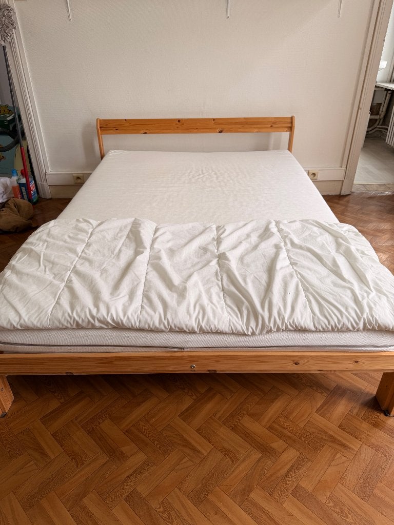 IKEA NEIDEN bed met matras en donsdeken, Ophalen, Gebruikt, Bruin, Tweepersoons