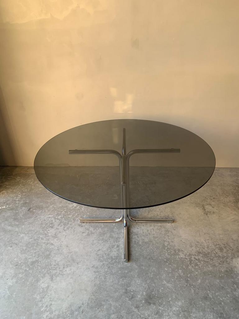 Mid-century dining set – tafel en stoelen vintage, Ophalen, Rond, Zo goed als nieuw, Glas