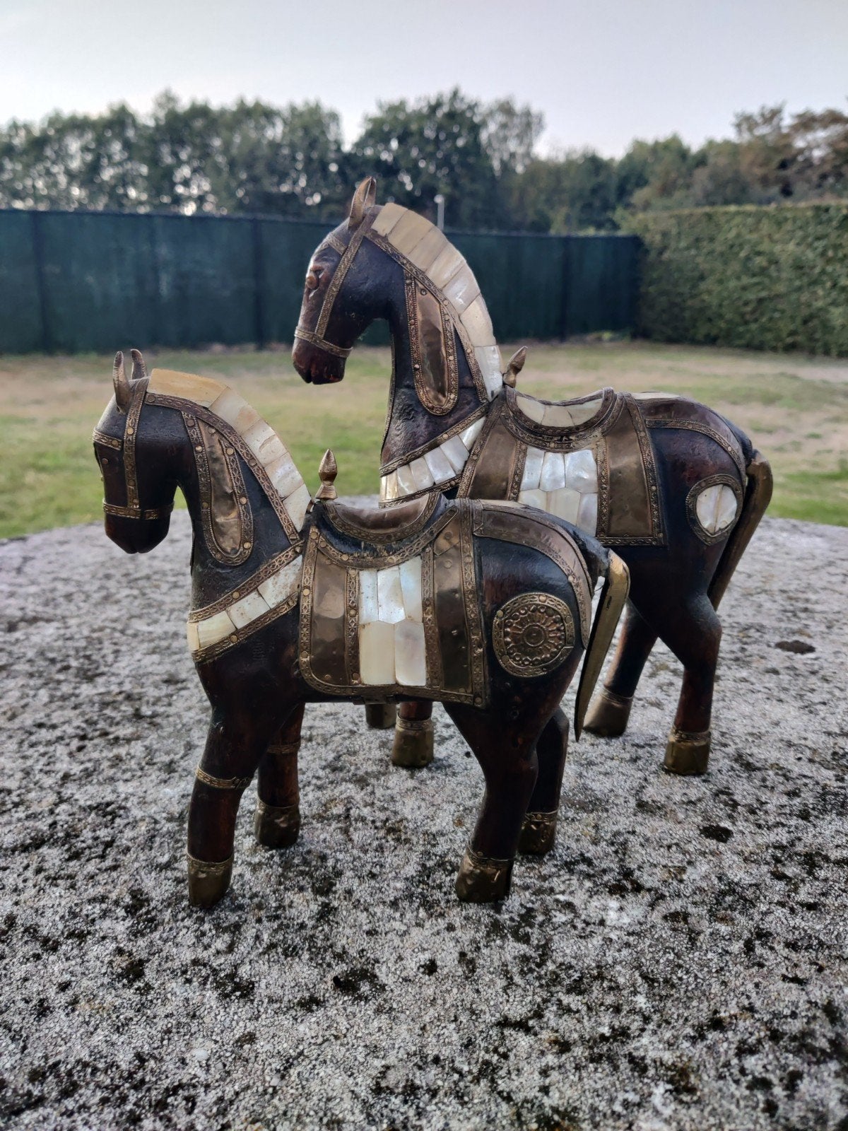 2 chevaux Marwari, Antiquités & Art, Bois, Brun, Asie, Enlèvement
