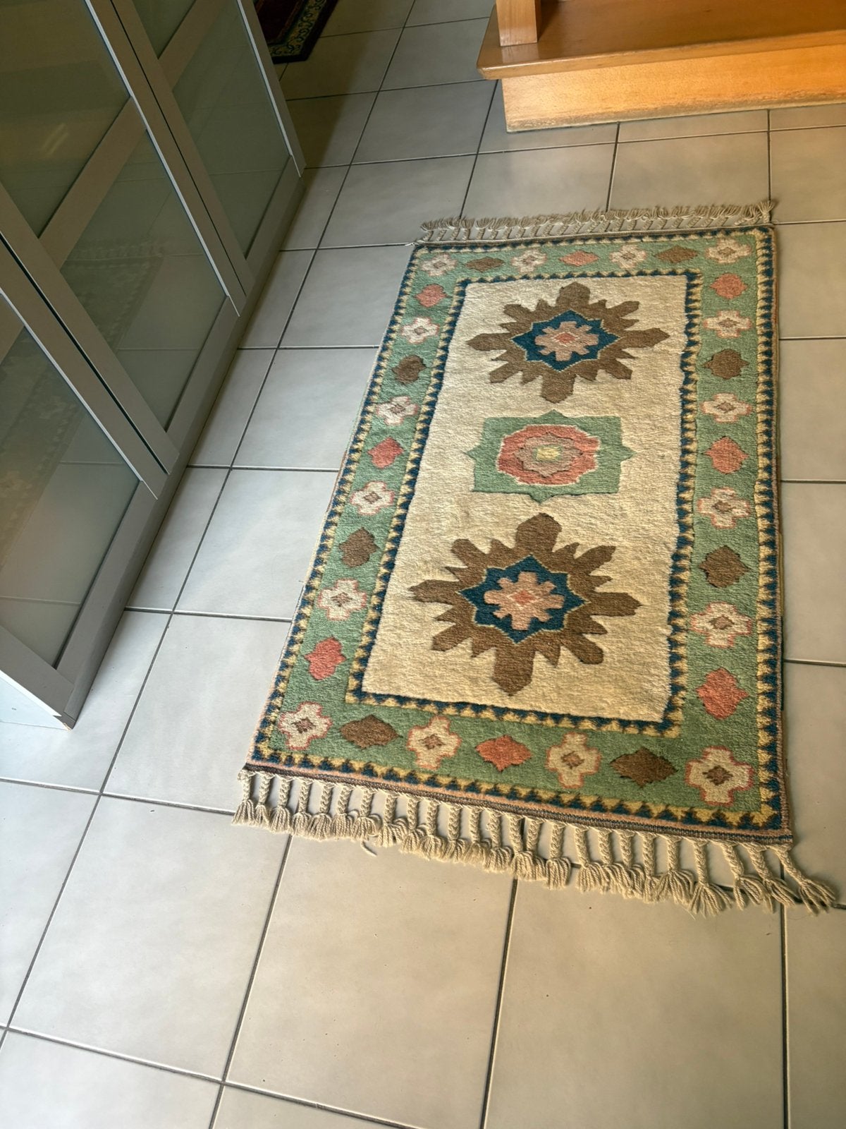 “Handgeknoopt Turks tapijt/Kusadasi/wol /140x70cm”, Huis en Inrichting, Ophalen, Zo goed als nieuw, Rechthoekig