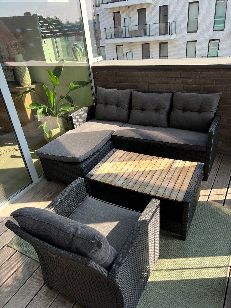 Lounge zetel set inclusief tafel en kussens, Enlèvement, Comme neuf