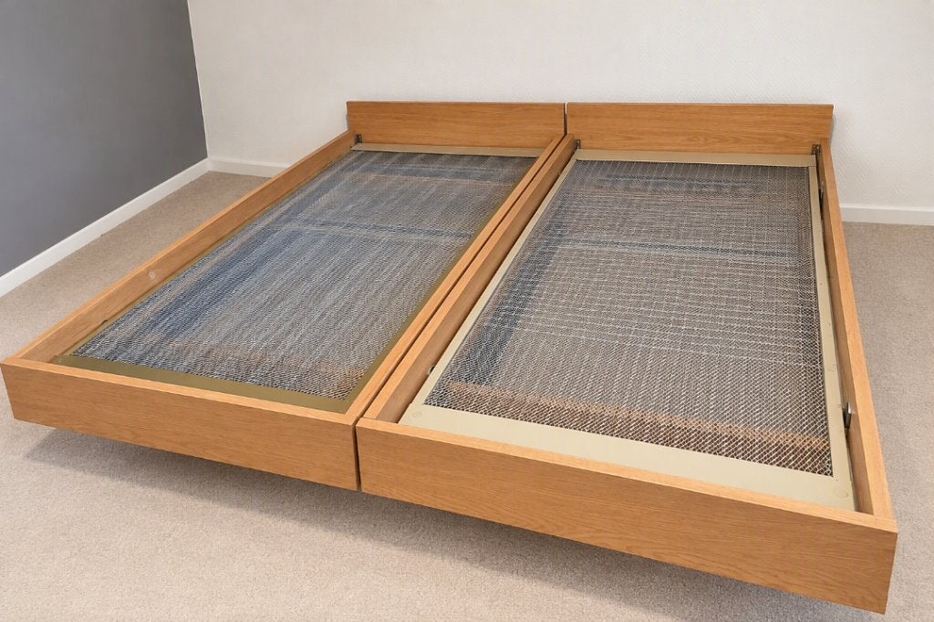 2 eenpersoonsbedden hout, Huis en Inrichting, Ophalen, Gebruikt, 90 cm, Eenpersoons