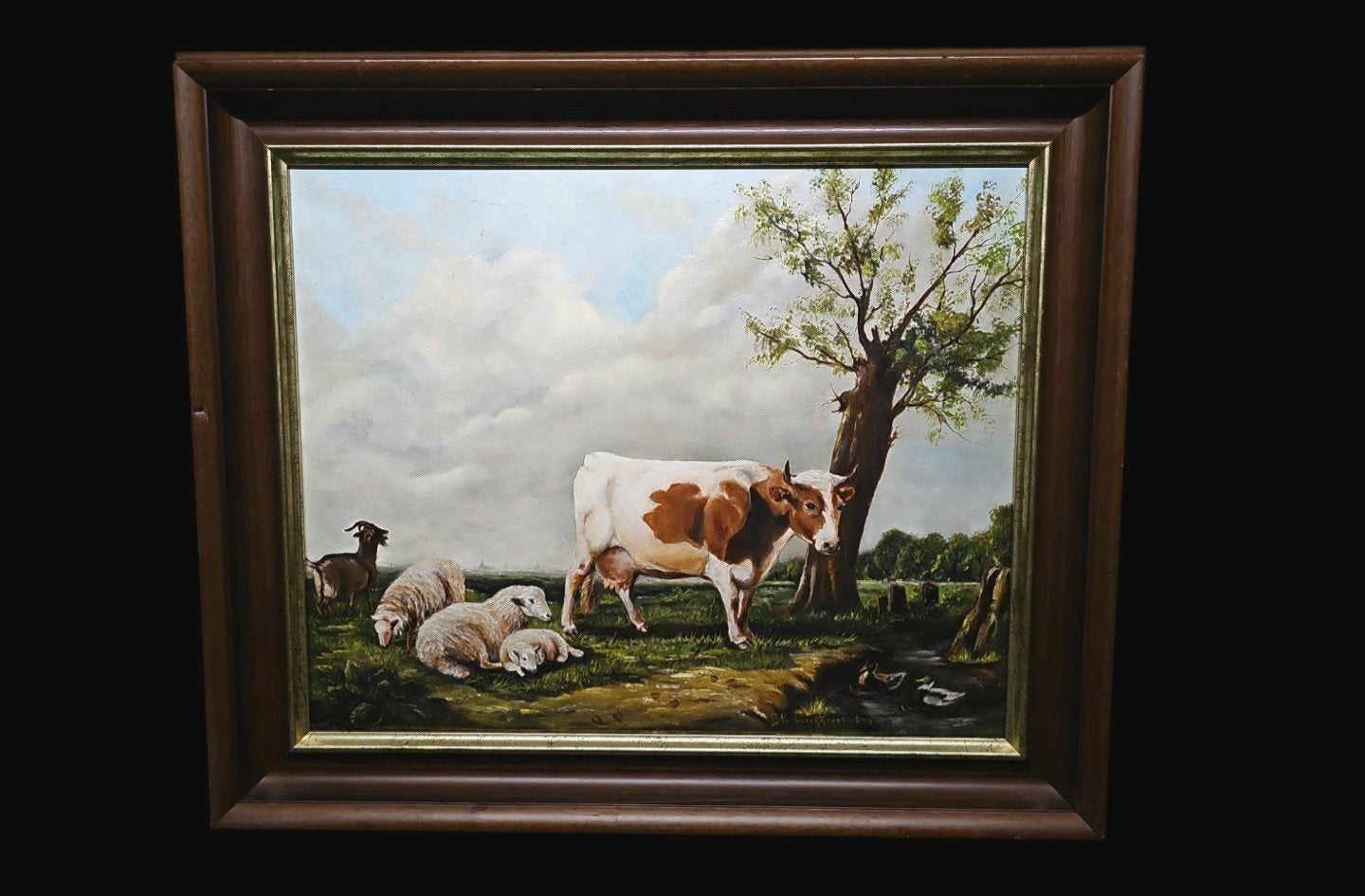 Vee in landschap.v   Germaine Verboeckhoven, Antiek en Kunst, Ophalen of Verzenden, Landschap