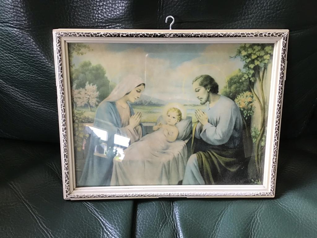Vintage ingelijste prent Jezus Maria Jozef, Ophalen of Verzenden