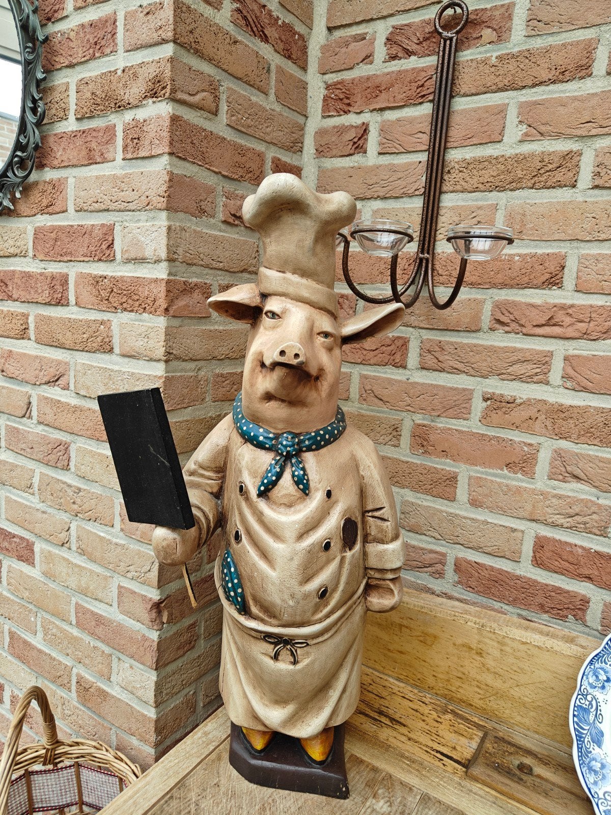 Vintage houten kok varken standbeeld, Ophalen, Hout
