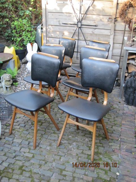 6 eetkamerstoelen louis van teeffelen vintage design (385), Huis en Inrichting, Ophalen, Zwart, Overige materialen, Vijf, Zes of meer stoelen