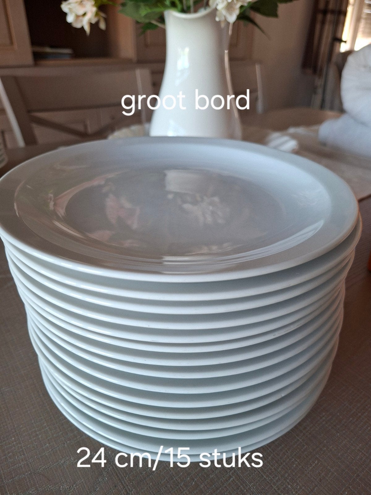 Witte borden en glazen, Ophalen, Zo goed als nieuw, Effen, Porselein
