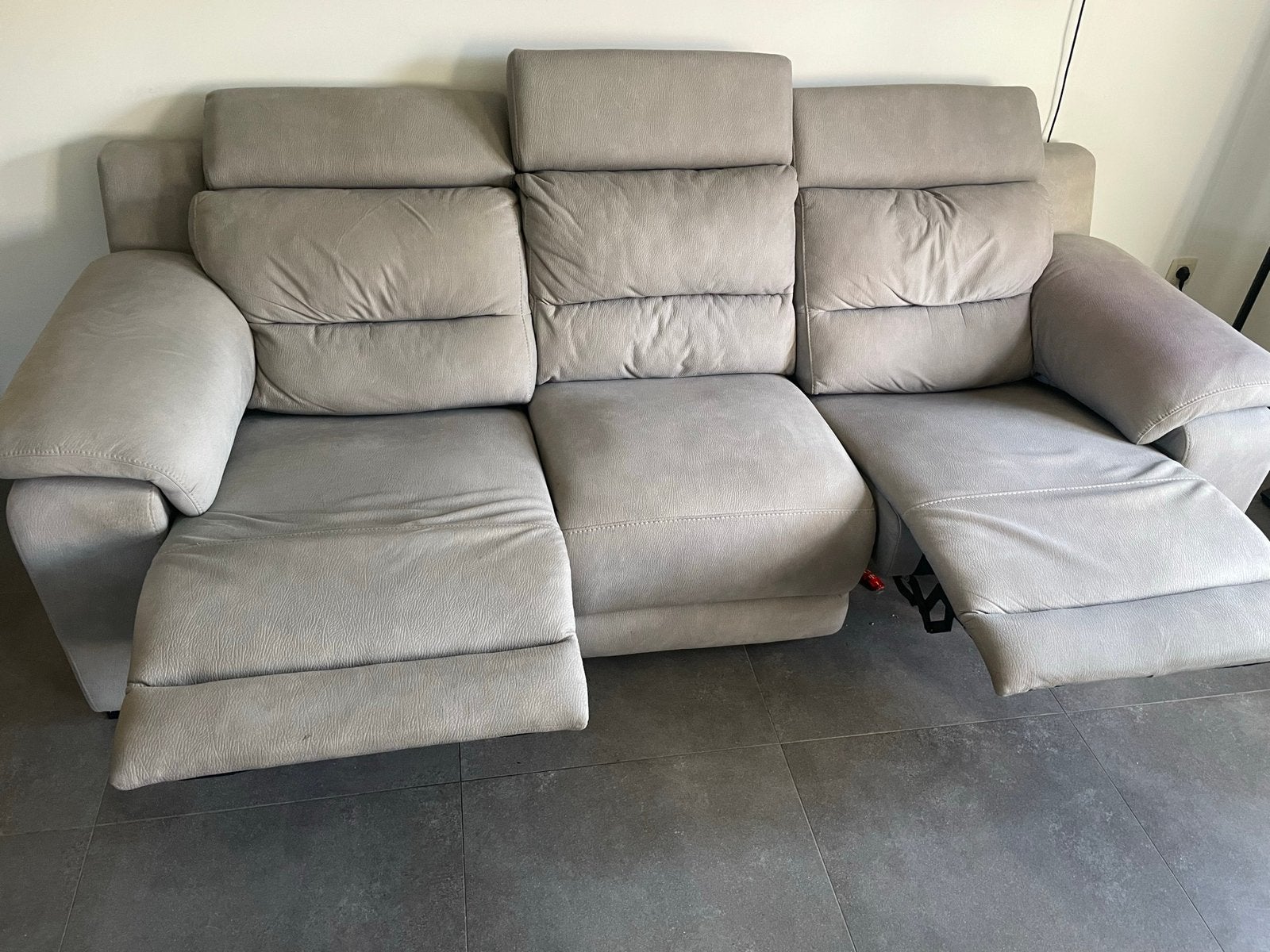 Fauteuil inclinable 3 places de luxe en tissu beige, Enlèvement, Comme neuf, Tissus