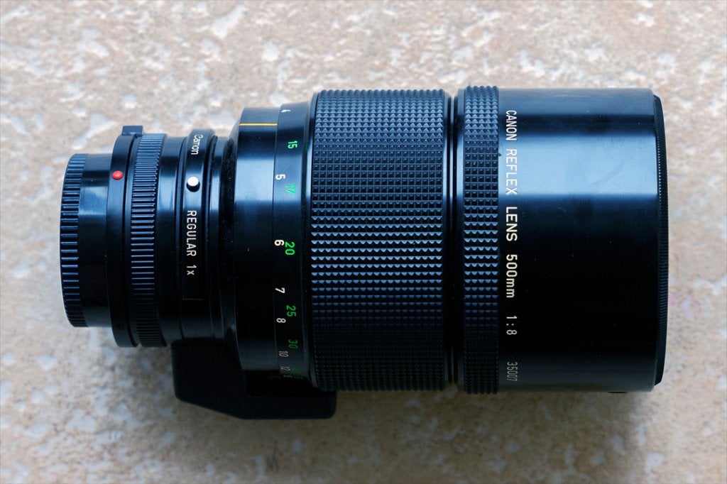 Canon nFD reflex 500mm f8, Audio, Tv en Foto, Foto | Lenzen en Objectieven, Canon FD, Zo goed als nieuw, 500 mm, Statiefgondel