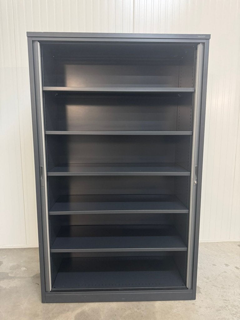 Armoire à portes roulantes TDS 196x12x45cm  6 étagères, 25 à 50 cm, Synthétique, Avec serrure, 100 à 150 cm