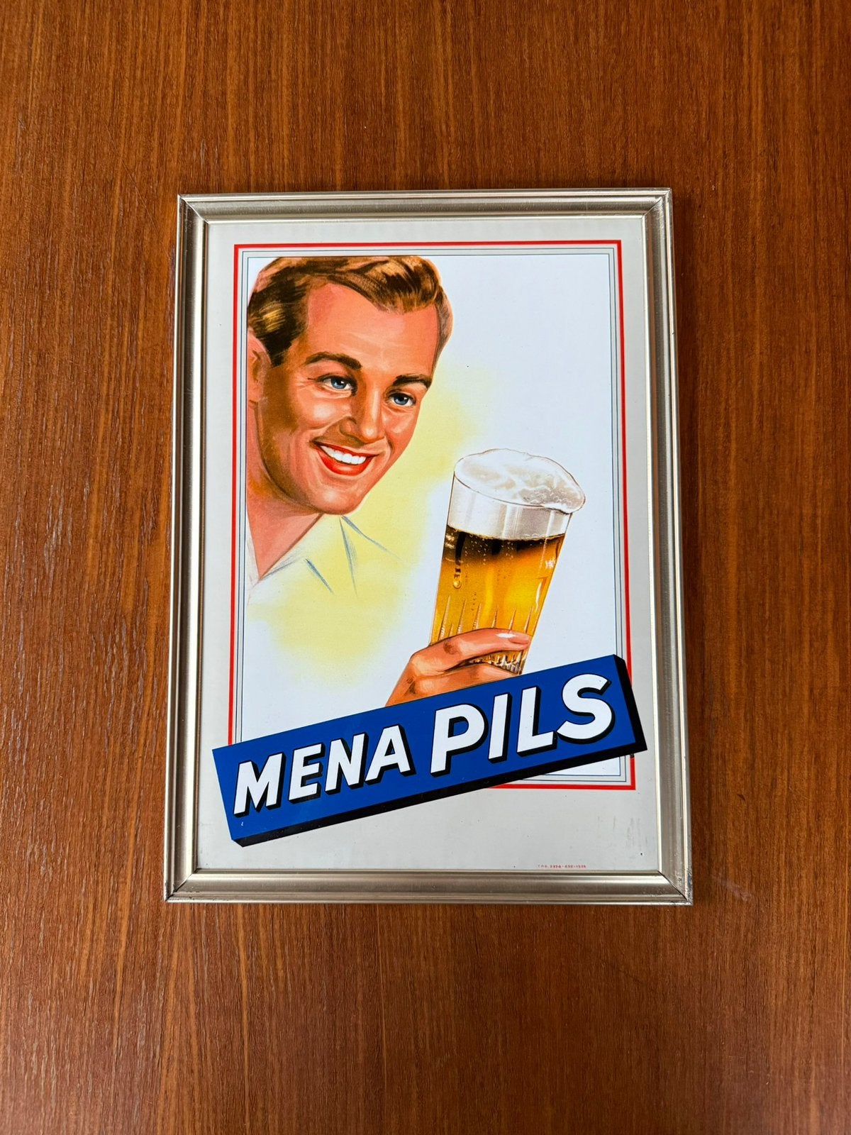 1950s Reclamebord Mena Pils, Verzamelen, Ophalen of Verzenden, Zo goed als nieuw, Reclamebord