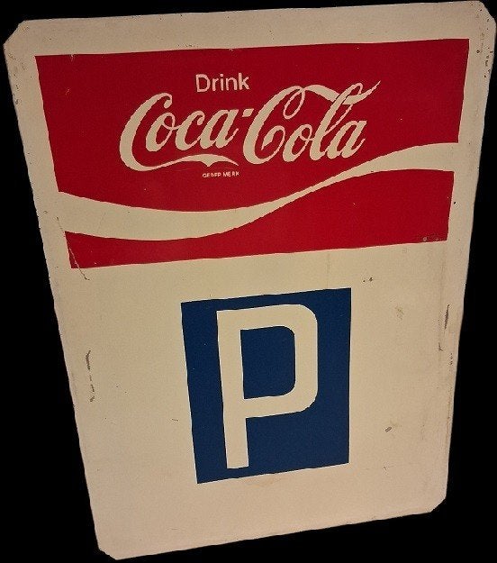 Panneau de stationnement Coca-Cola datant de 1970., Panneau publicitaire, B, Enlèvement, Utilisé