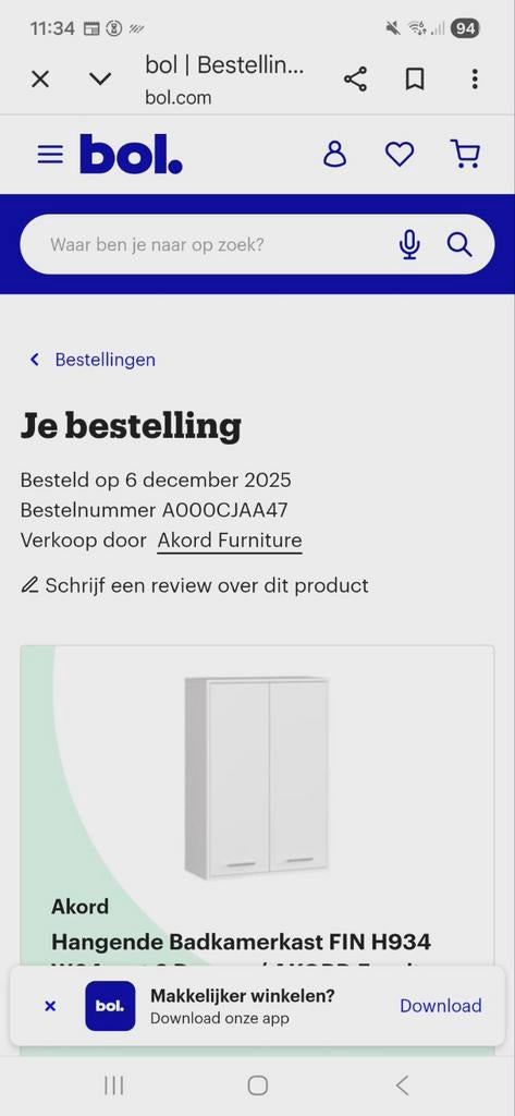Hangende badkamer kast met 2 deurtjes in wit, Ophalen