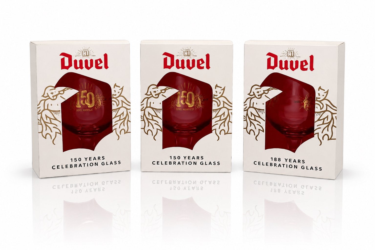 Drie Duvel glazen -150 Years Celebration Glass, Ophalen, Duvel