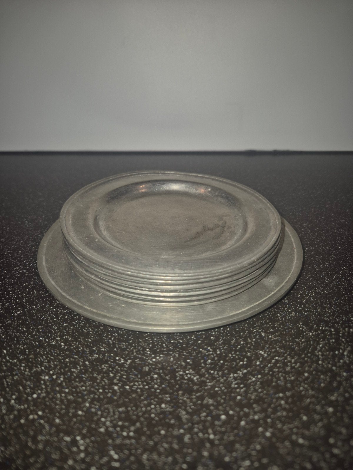 Lot de 6 sous-verres vintage en étain poinçonné (10 cm), Enlèvement