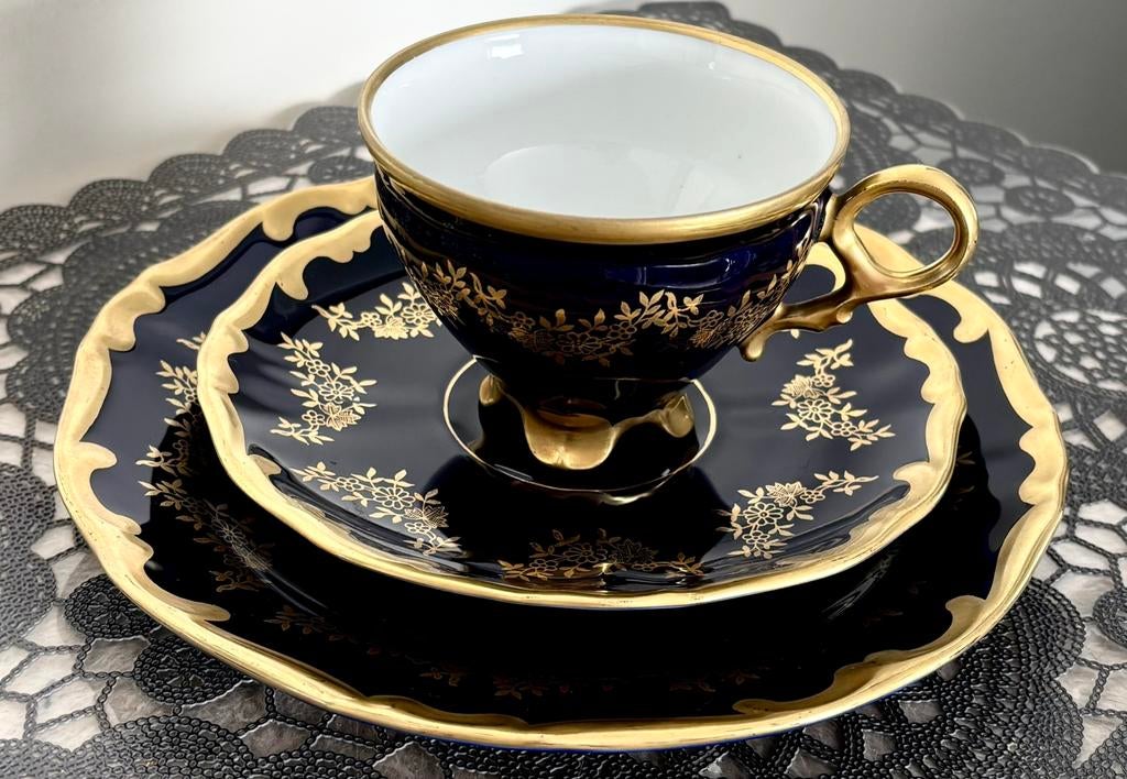 Trio Fine China Lichte Made in GDR Echt Kobalt, Enlèvement, Neuf, Porcelaine, Tasse(s) et/ou soucoupe(s)