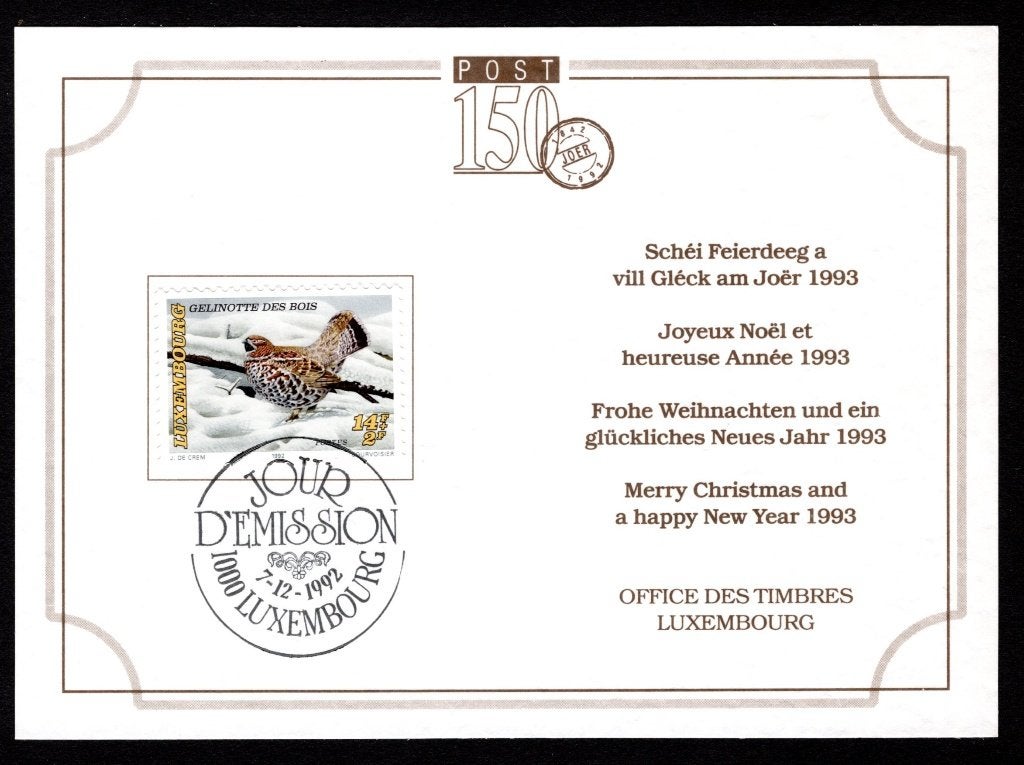 LUXEMBOURG Yt. 1256 FDC 1992, Envoi, Luxembourg, Affranchi