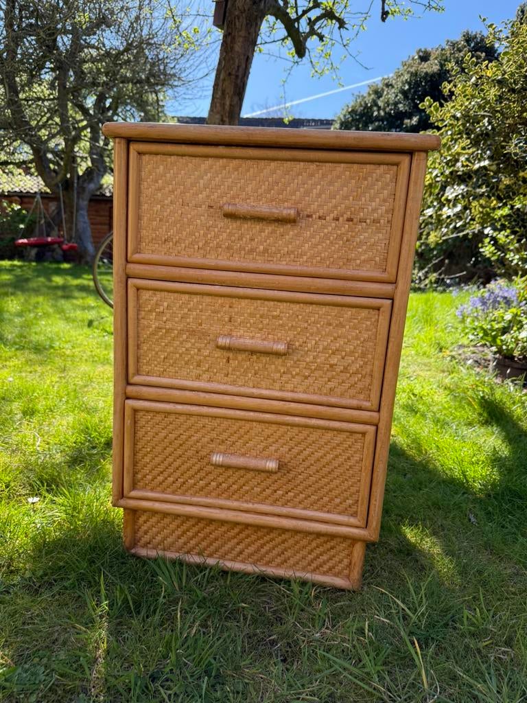 Vintage 60s Rotan / rieten ladekast, Huis en Inrichting, Kasten | Ladekasten, Ophalen, Zo goed als nieuw