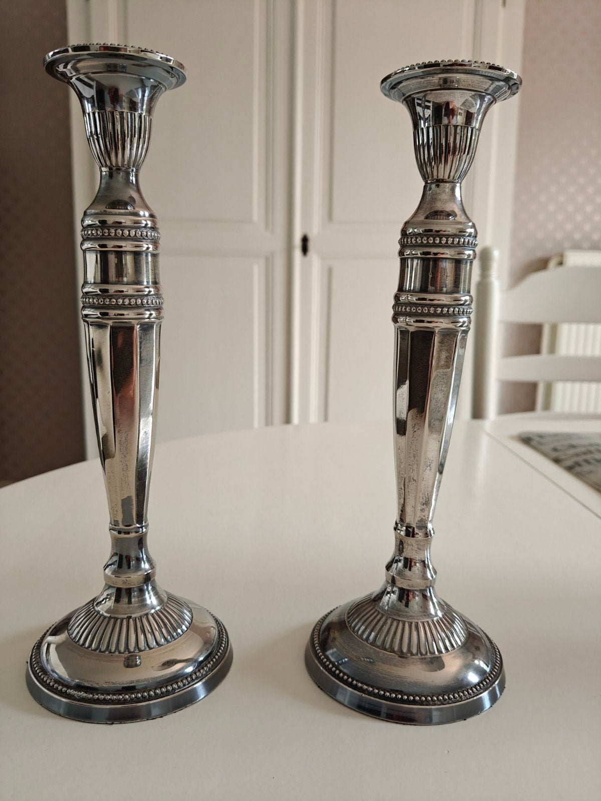 Zilveren kandelaars, Comme neuf, Enlèvement, 28 cm, Métal
