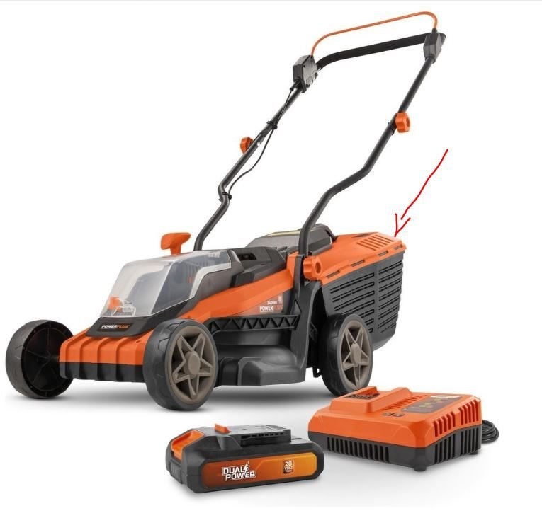GEZOCHT Opvang bak powerplus/dual power grasmaaier, Tuin en Terras, Ophalen, Gebruikt, Accu-grasmaaier, Opvangbak