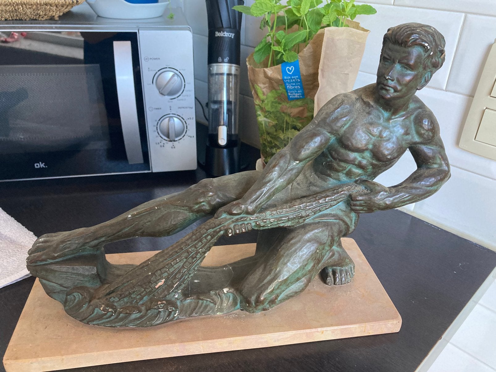 Athlete Marine, Pierre/céramique, Enlèvement ou Envoi, Avec socle, 30 cm