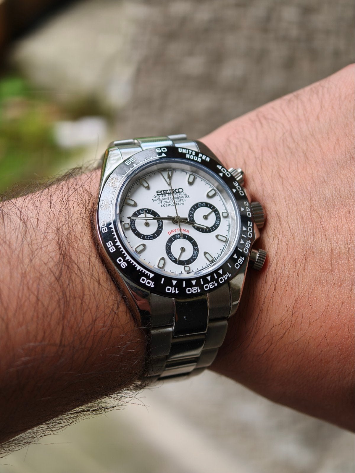 Seiko mod Daytona panda, Montre-bracelet, Seiko, Enlèvement ou Envoi, Acier