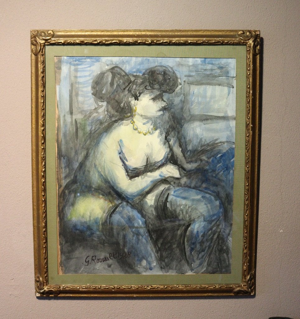 Aquarelle du fauviste Georges Rouault, Enlèvement ou Envoi, Sous verre, Aquarelle, Papier