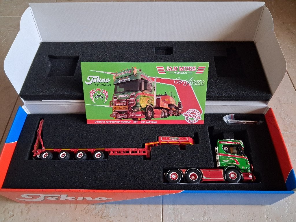 Tekno Jan Mues Scania met bullbar, Hobby en Vrije tijd, Modelauto's | 1:50, Ophalen of Verzenden, Nieuw, Bus of Vrachtwagen, Tekno