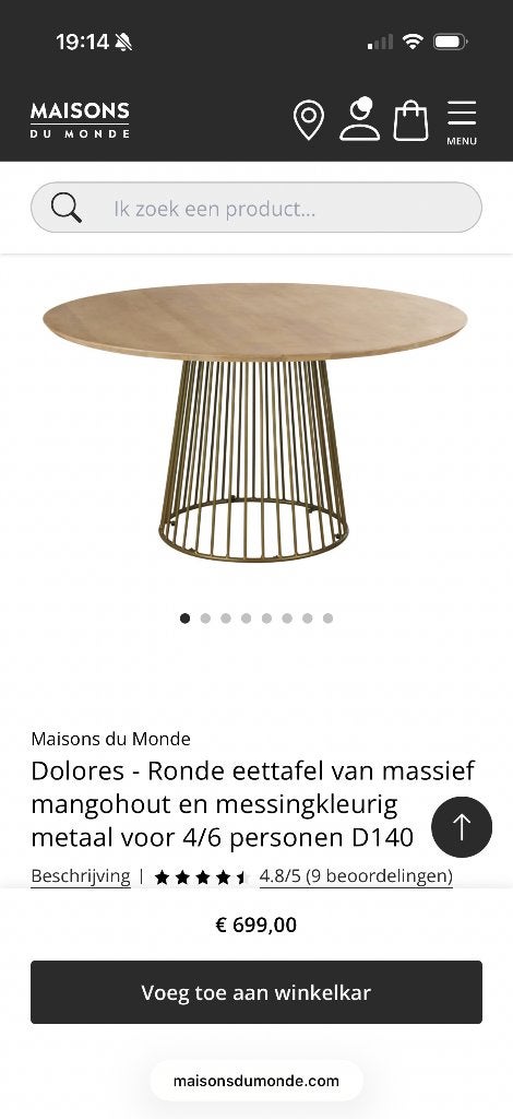 Maison du Monde ronde tafel, Huis en Inrichting, Ophalen, 50 tot 100 cm, 100 tot 150 cm, Zo goed als nieuw
