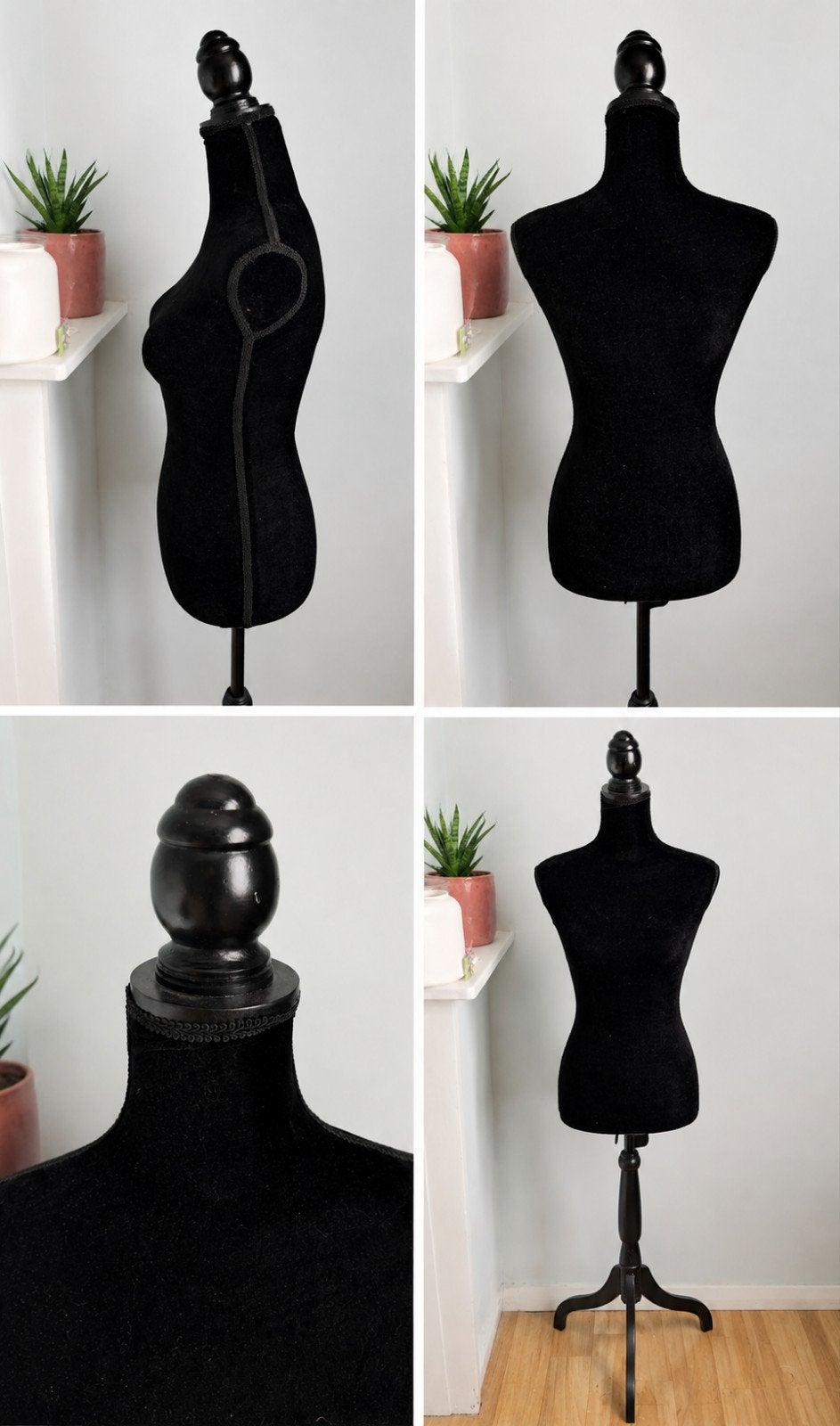 Zwarte vintage paspop / buste – in hoogte verstelbaar, Enlèvement, Comme neuf, Velours, Adultes
