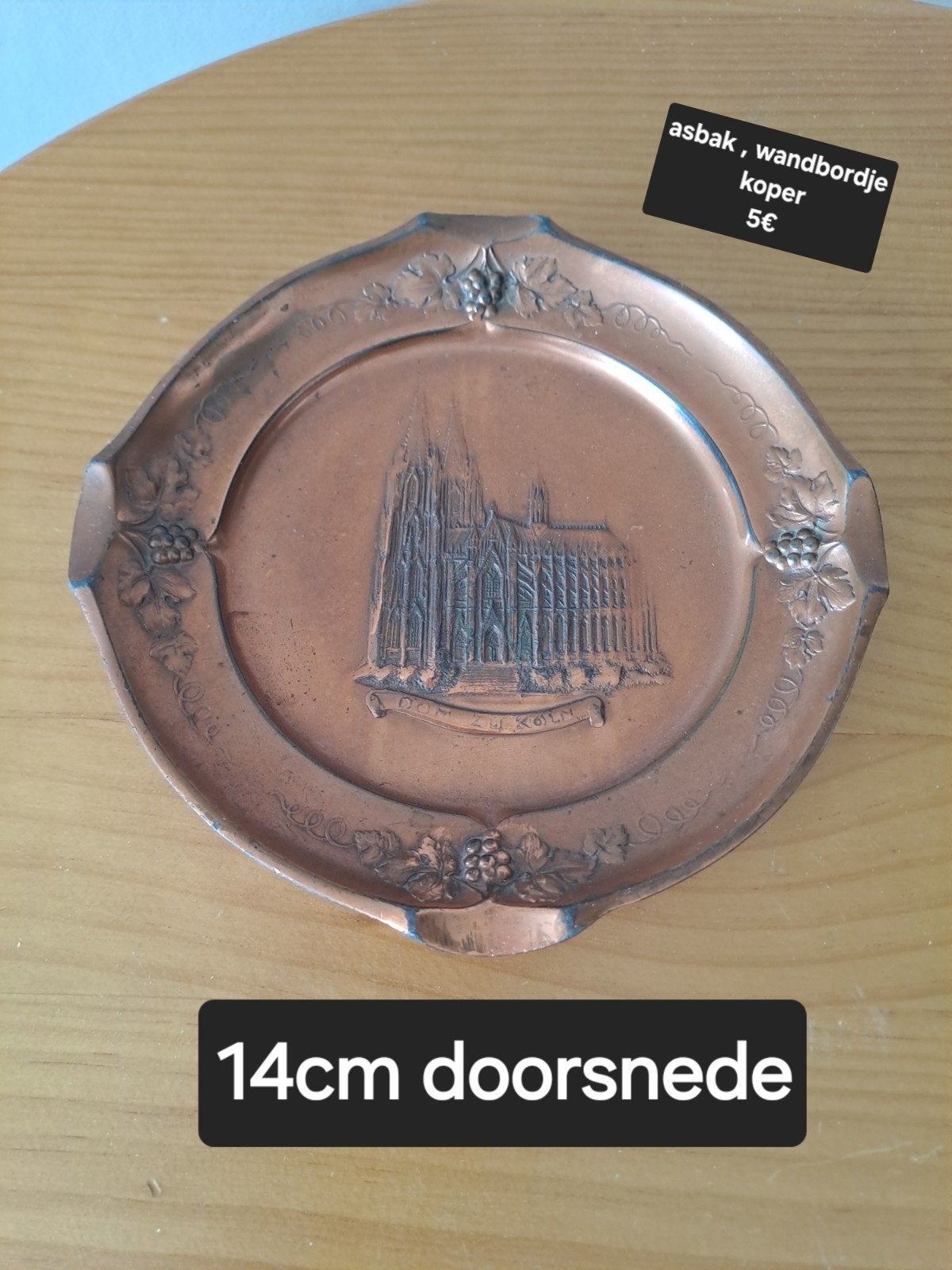 Koperen asbak Dom van Keulen, Ophalen of Verzenden