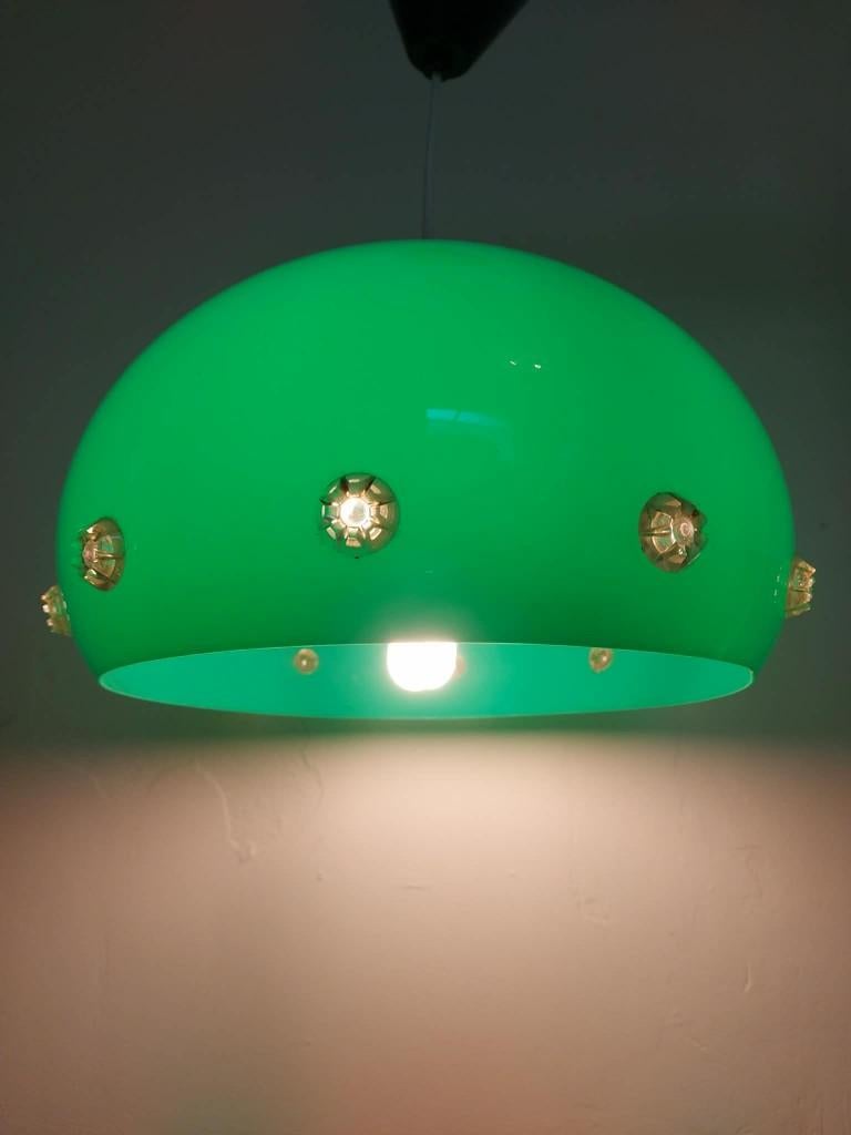 Groene Space Age hanglamp, UFO lamp, 1970s, Space Age, Overige kleuren, 25 tot 50 cm, Rond