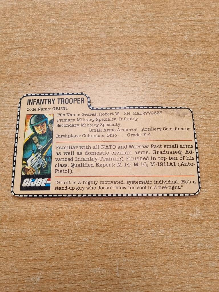 Gi Joe Hasbro 1982-1983 Filecard Grunt, Verzamelen, Ophalen of Verzenden