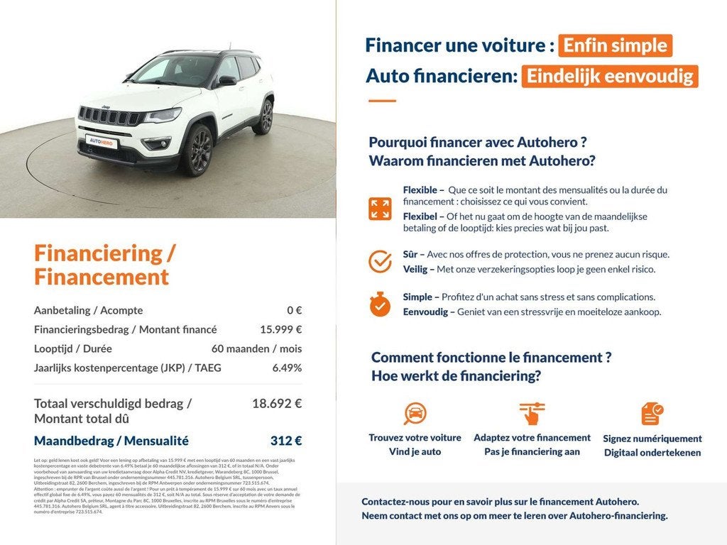 Jeep Compass 1.3 T4 4xe Plug-in Hybrid First Edition Urban, Auto's, Jeep, 1935 kg, Wit, 5 zetels, SUV of Terreinwagen