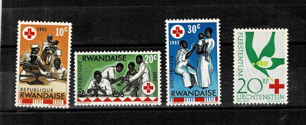 THÉME ORGANISATIONS CROIX-ROUGE RWANDA/LIECHTENSTEIN 4 TIMBR, Enlèvement, Non oblitéré, Autres thèmes
