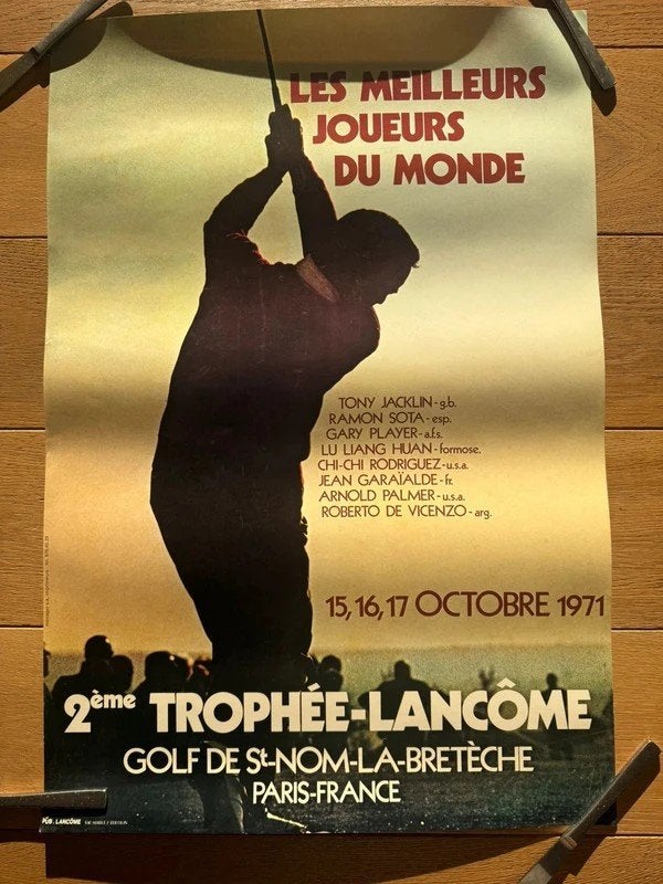 Affiche golf 2e Trophée Lancôme 1971 Palmer Player, Enlèvement ou Envoi, Rectangulaire vertical, A1 jusqu'à A3, Comme neuf