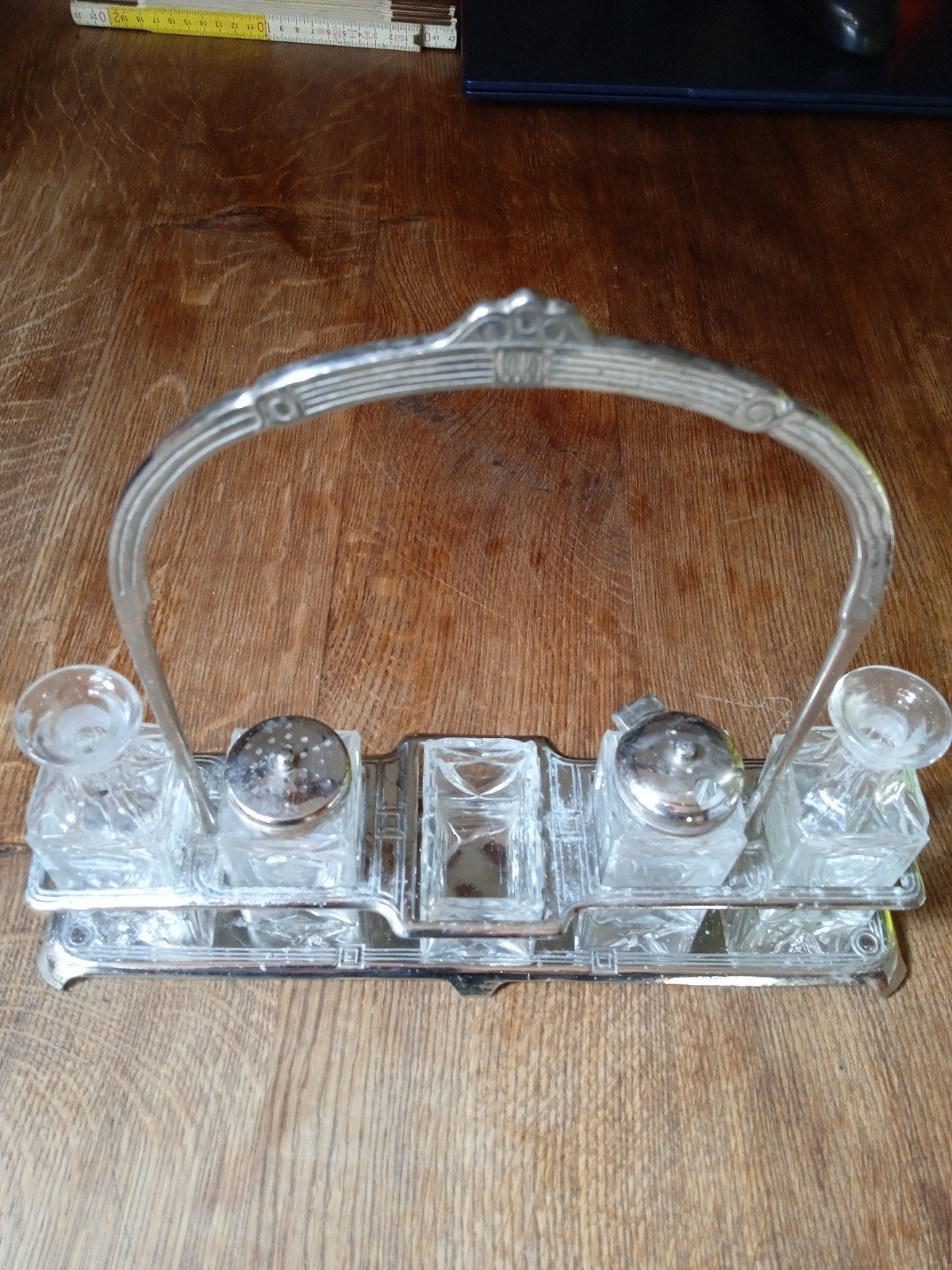 set vinaigrier vintage métal argenté, Enlèvement ou Envoi