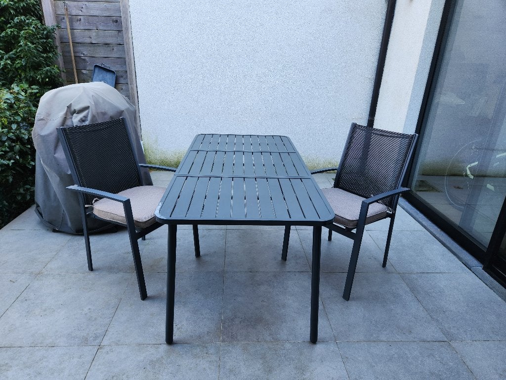 Terrastafel met 2 stoelen – 80 x 165 cm, Enlèvement, Utilisé, Rectangulaire, Métal