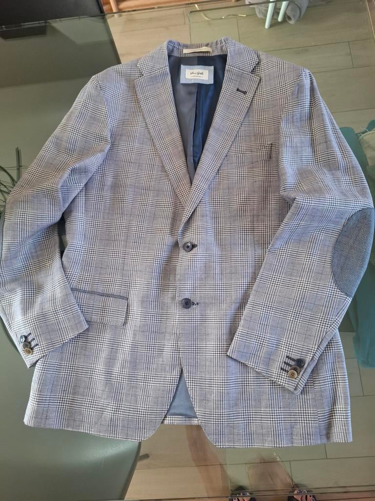 Lichtblauwe geruite jas van Van Gils L 52, Maat 52/54 (L), Blauw, Nieuw, Van Gils