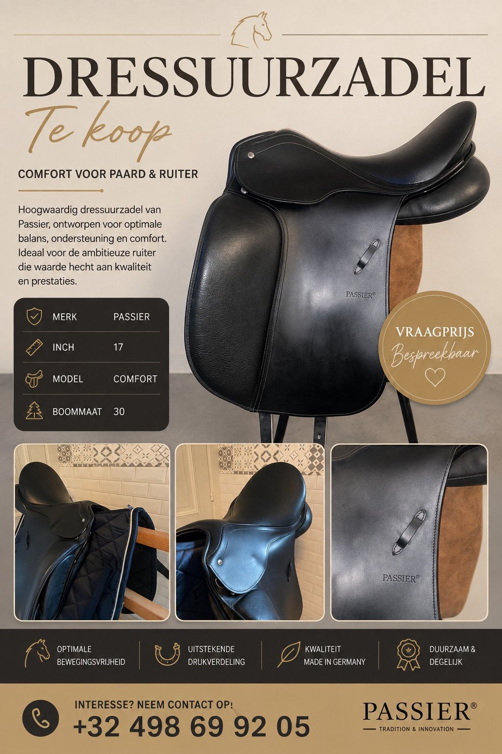 Dressuur zadel te koop, Animaux & Accessoires, Chevaux & Poneys | Selles, Enlèvement ou Envoi, Comme neuf, Passier, Dressage