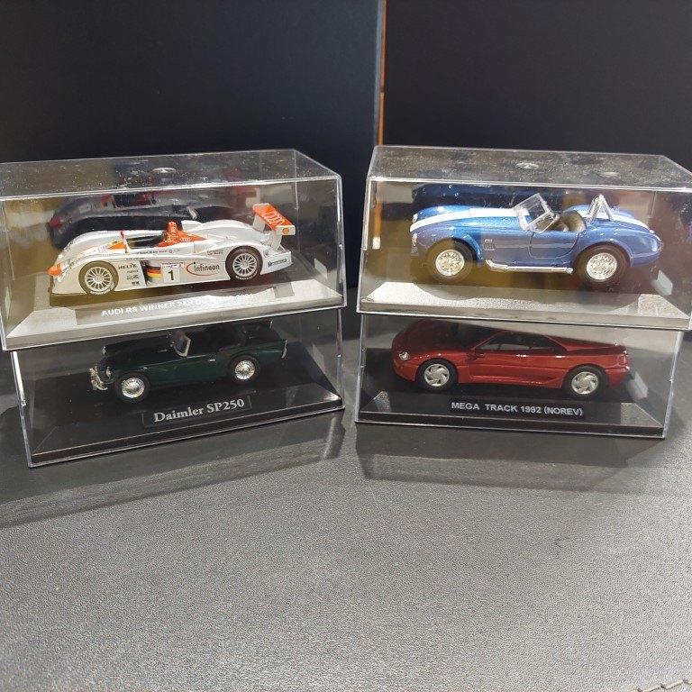 lot 4 1/43 miniaturen - Supercars - Cobra, mega-track.., Hobby en Vrije tijd, Modelauto's | 1:43, Ophalen of Verzenden