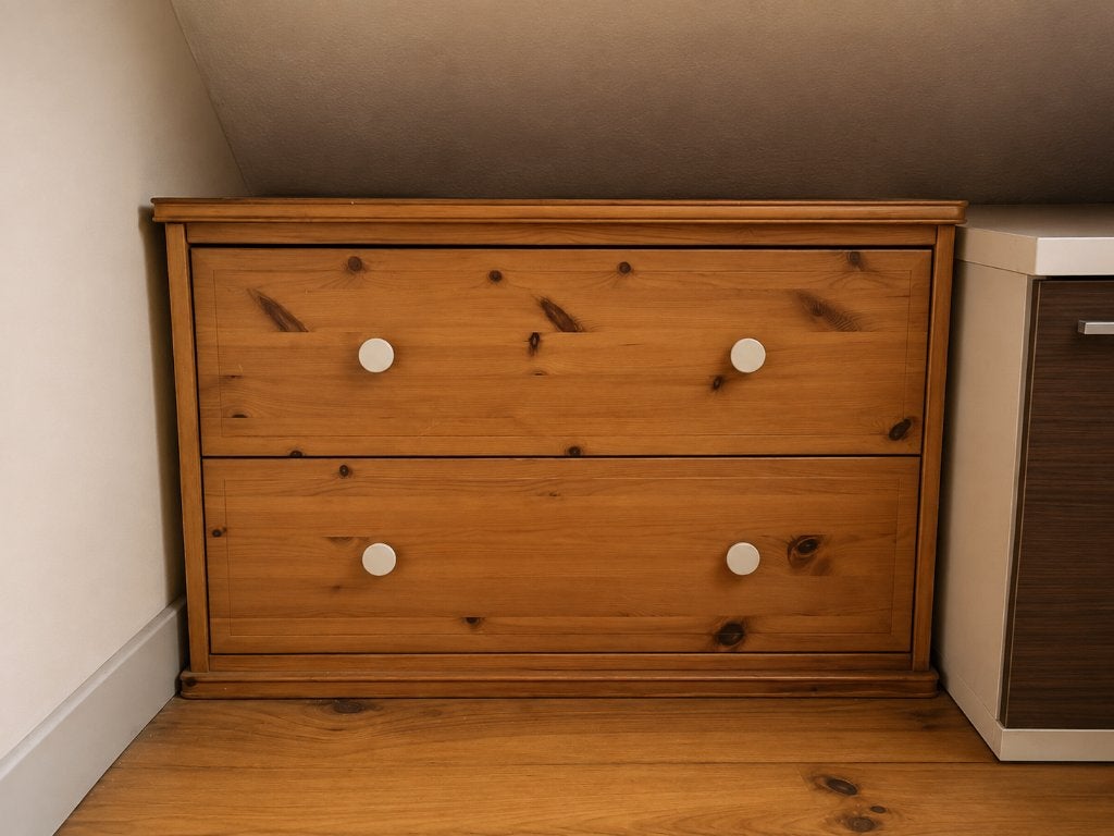 Commode rustique en bois – 2 grands tiroirs, 25 à 50 cm, Moins de 100 cm, Enlèvement, Utilisé