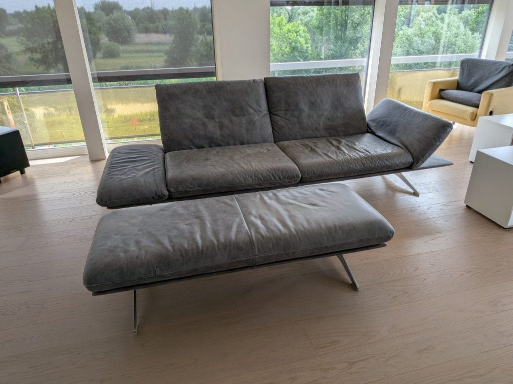 Koinor zetel leder met voetbank, Ophalen, 250 tot 300 cm, Tweepersoons, 75 tot 100 cm