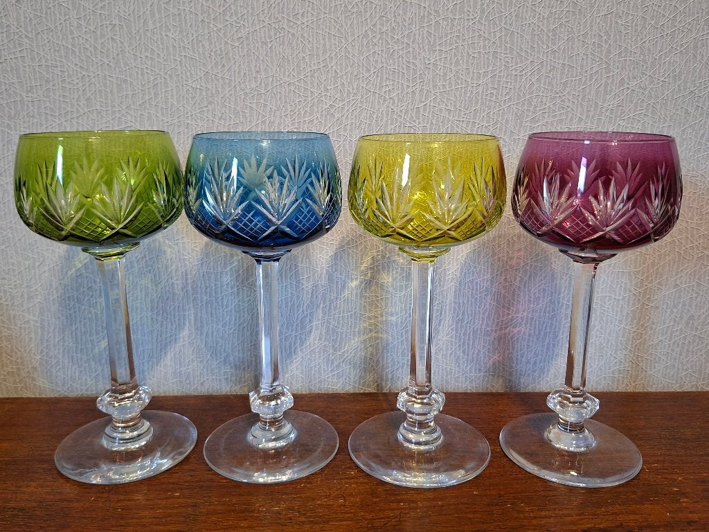 4 verre à vin rouge du Val Saint Lambert, Antiek en Kunst, Ophalen