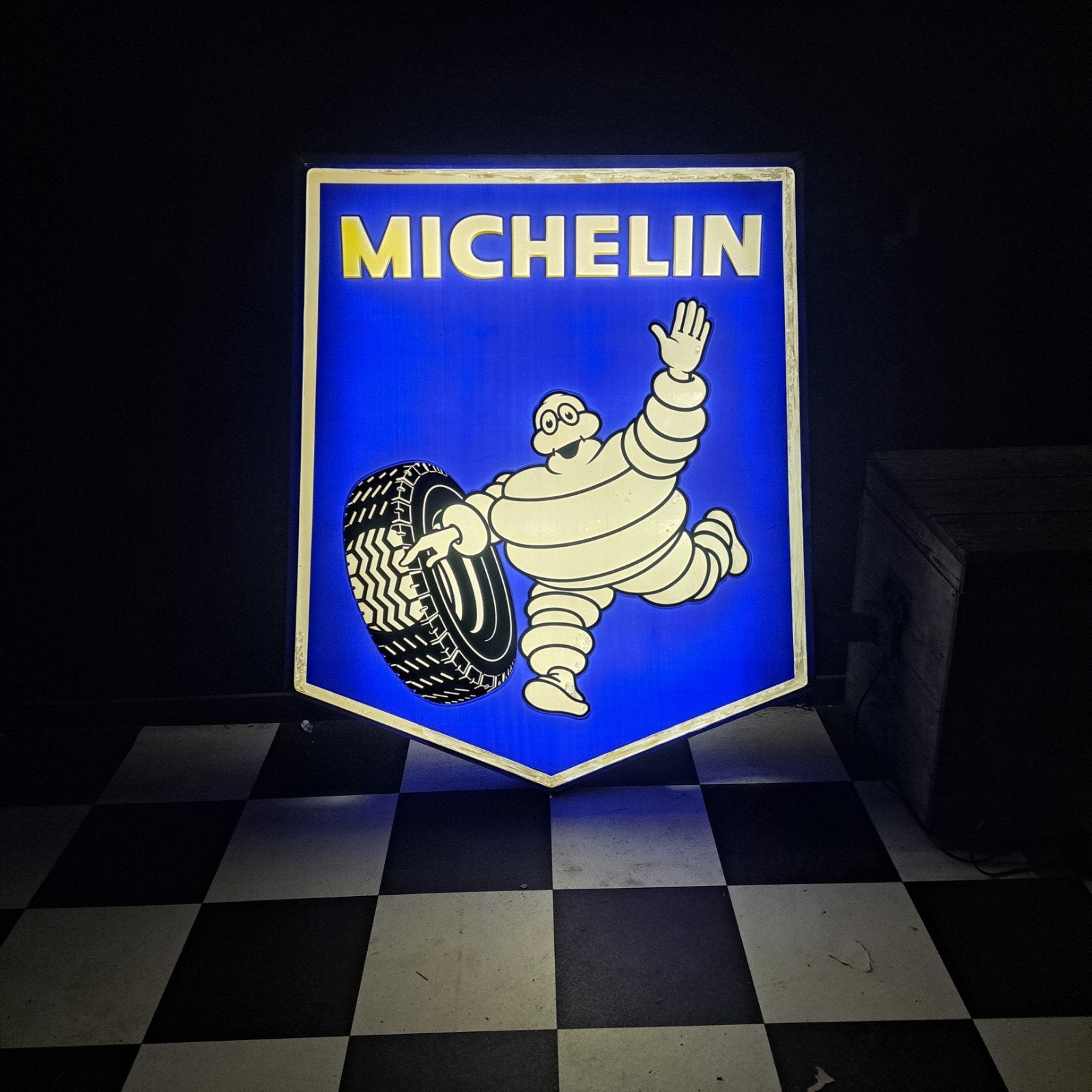 Michelin bibendum dubbelzijdige lichtbak '70, Ophalen, Gebruikt, Reclamebord