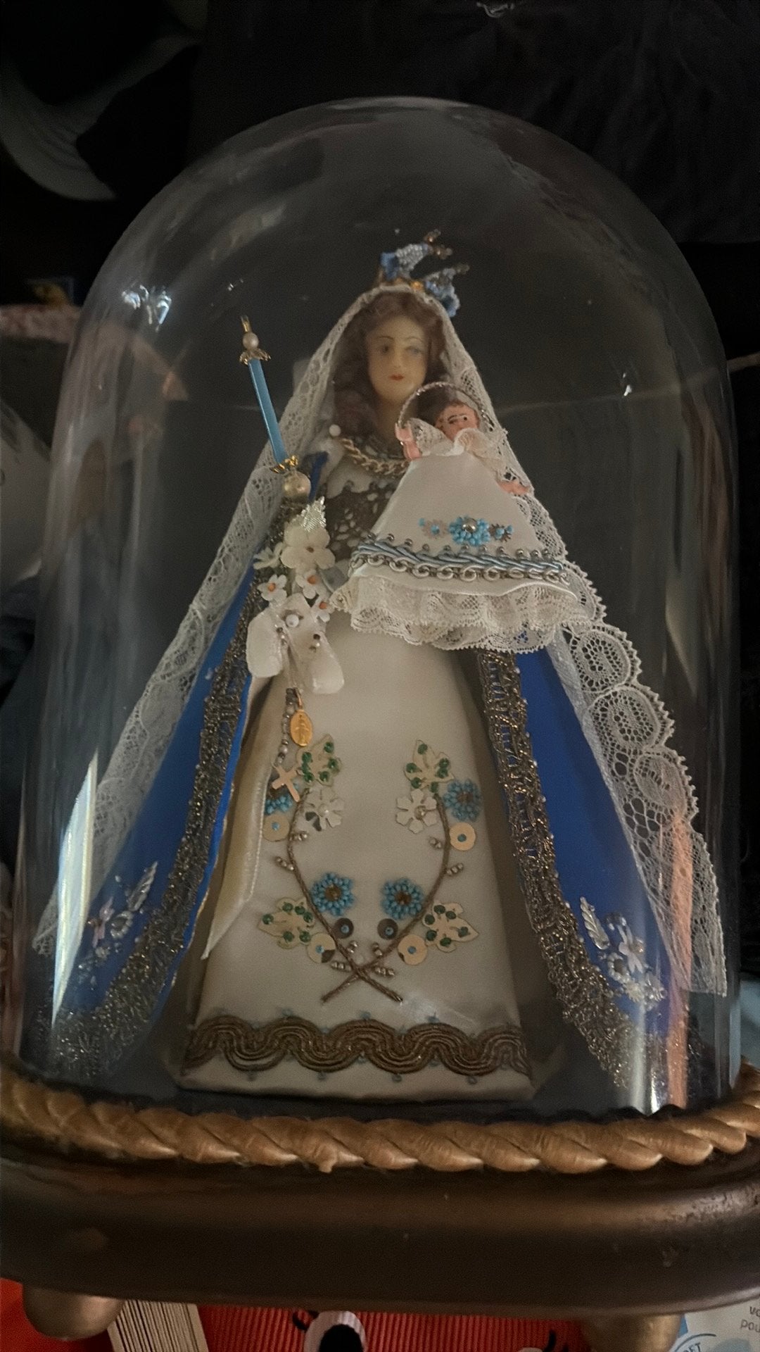 Antieke Madonna met Kind onder glazen stolp, Antiek en Kunst, Ophalen