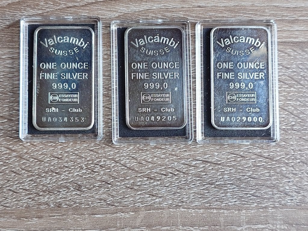 3x 1 oz Valcambi Zilver Baren, Timbres & Monnaies, Envoi, Argent
