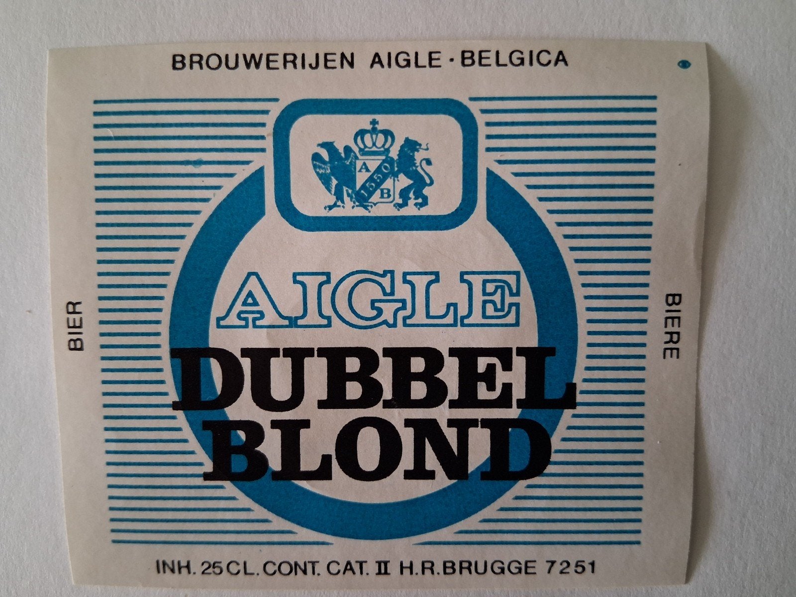 bieretiket België Aigle Belgica Dubbel blond 25cl, Verzenden, Gebruikt, Overige typen, Overige merken